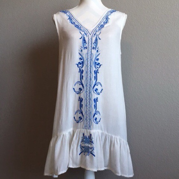 Sacred Threads White and Blue Embroidered Tunic - Picture 3 of 3